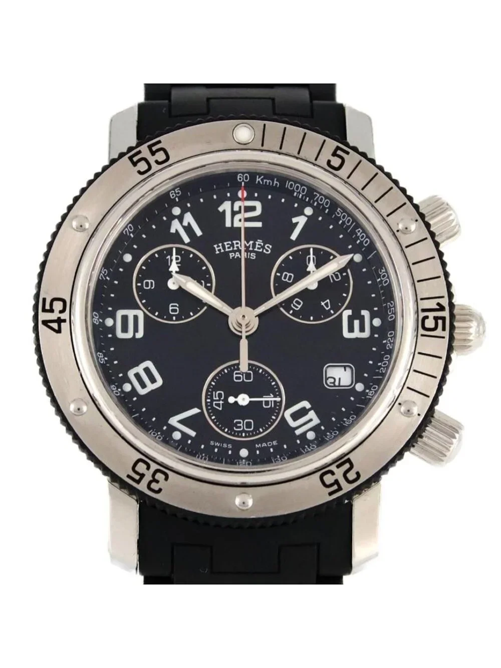 Hermes Clipper Diver Chronograph CL 2.915 Stainless Steel Rubber Quartz Watch